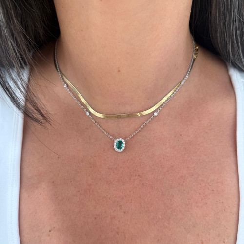 Emerald and Diamond Halo Necklace