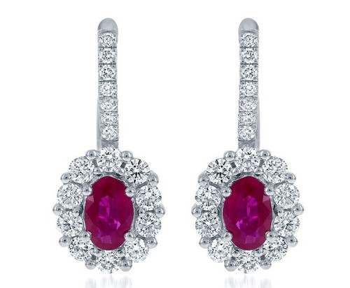 Ruby and Diamond Halo Drop Earrings