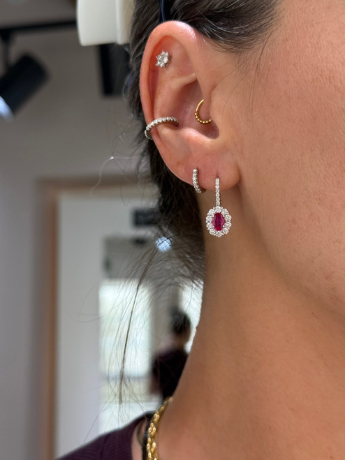 Ruby and Diamond Halo Drop Earrings