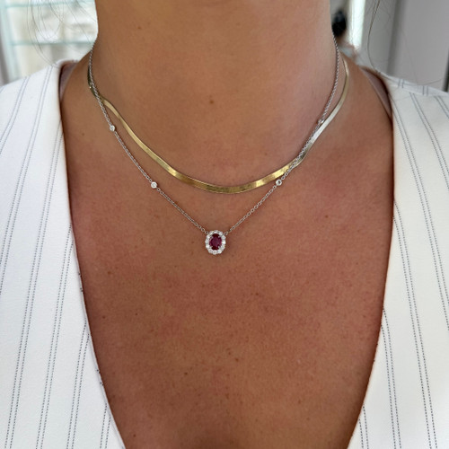 Ruby and Diamond Halo Necklace