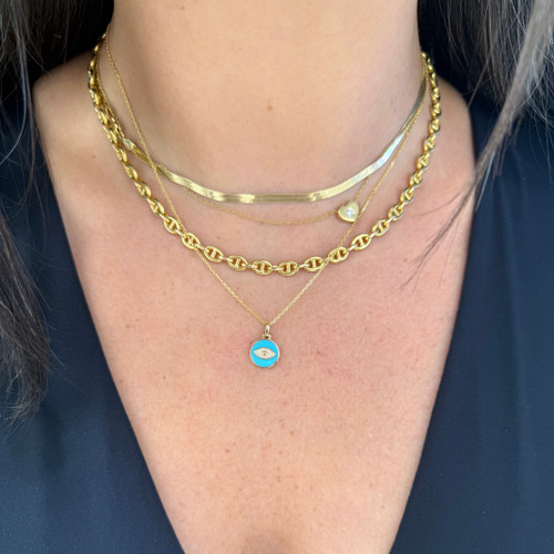 Turquoise and Diamond Evil Eye Mini Medallion Necklace