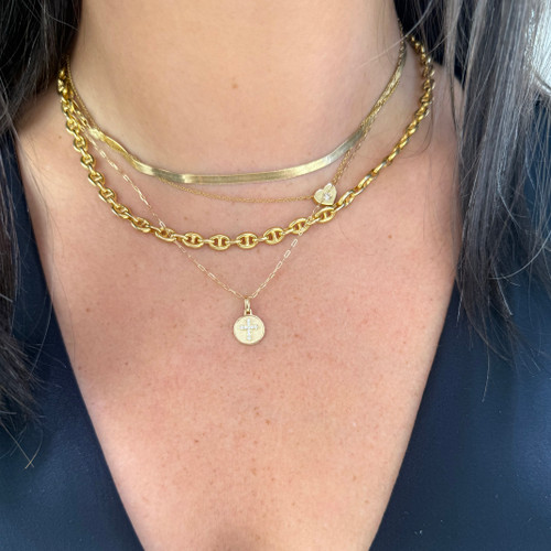 Mini Diamond Cross Disc Necklace