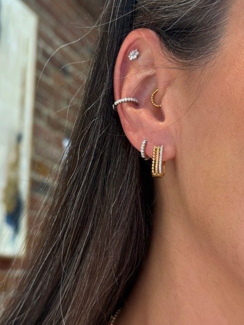 Diamond, Beaded, and Braided Three Row Hoops