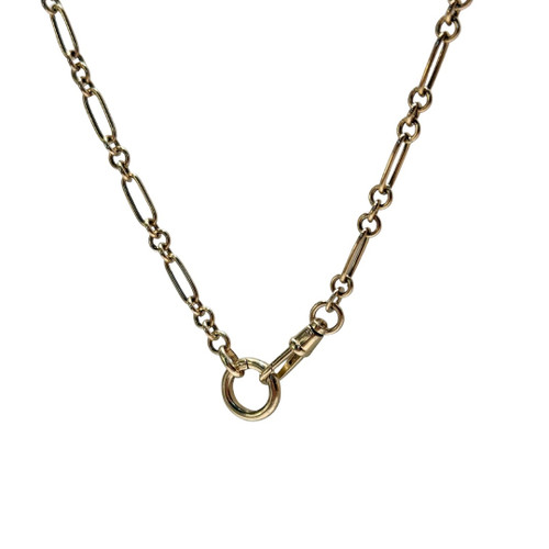 charm bail, charm ring, charm ring chain, pocket watch bail, swivel bail, gold chain, gold necklace, yellow gold chain, unique gold chain, trombone link chain