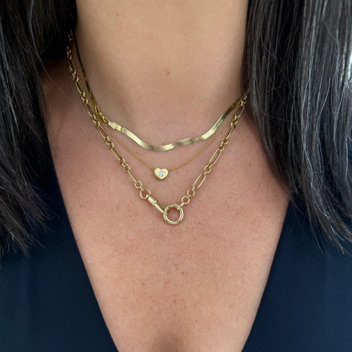 charm bail, charm ring, charm ring chain, pocket watch bail, swivel bail, gold chain, gold necklace, yellow gold chain, unique gold chain, trombone link chain