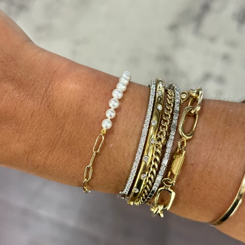 Pearl and Paper Clip Chain Combo Bracelet