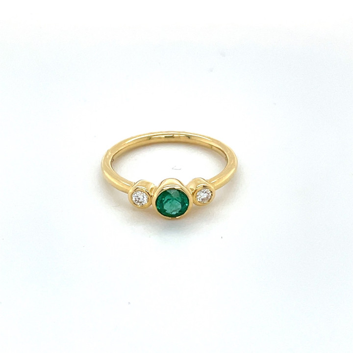 Bezel Set Emerald and Diamond Ring