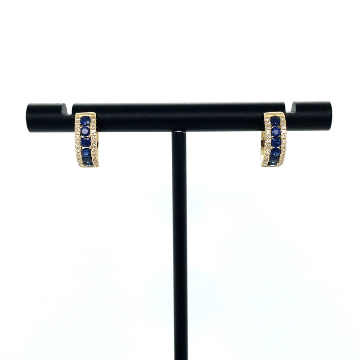 Sapphire and Diamond Huggie Hoops
