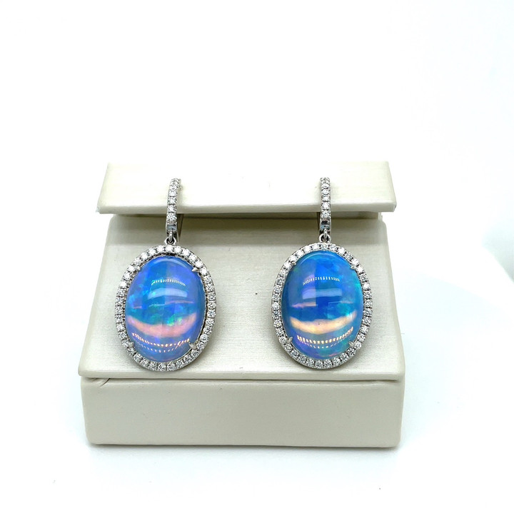 Ethiopian Opal and Diamond Halo Earrings
