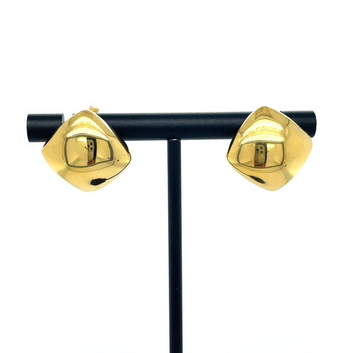 Puffed Square Earrings- Yellow Vermeil