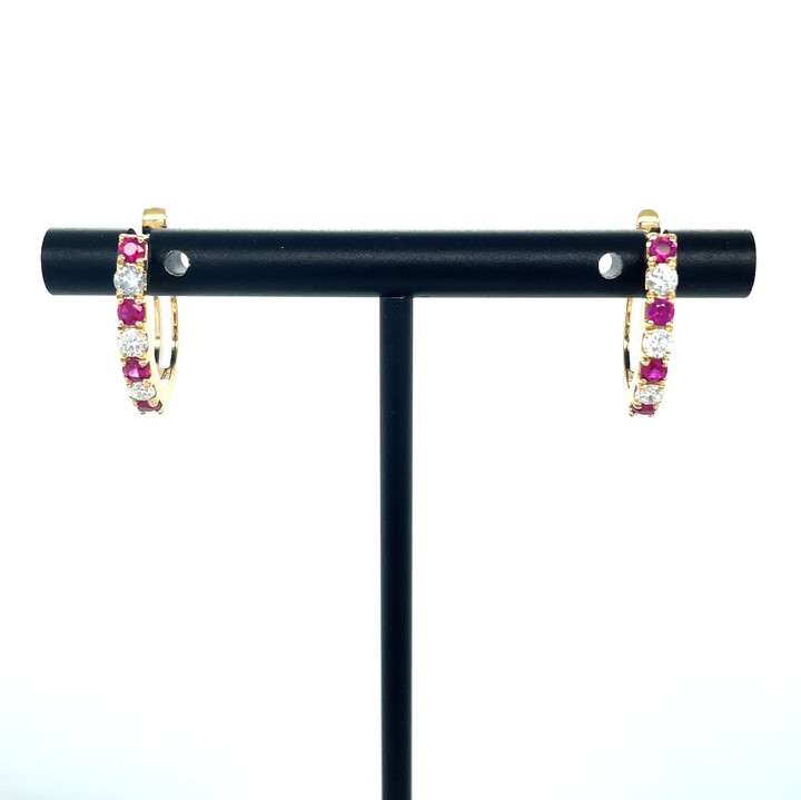 Alternating Ruby and Diamond Hoops