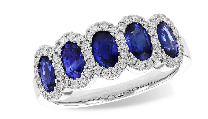 Five Stone Oval Sapphire and Diamond Ring