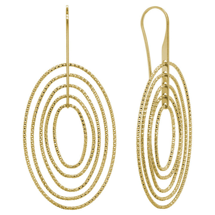 Five Part Oval Dangle Earrings- Yellow Gold