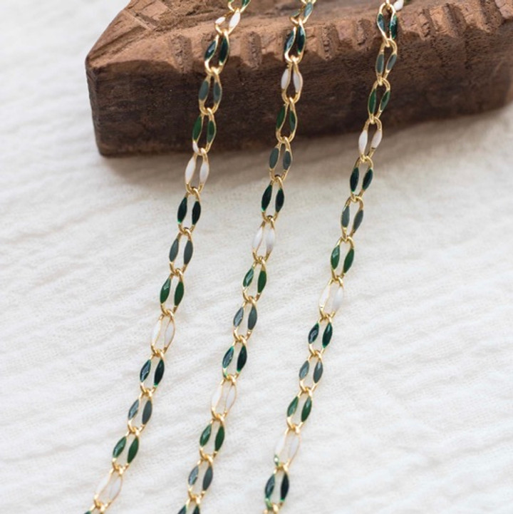 Green Multi-Color Enamel Chain for Permanent Jewelry