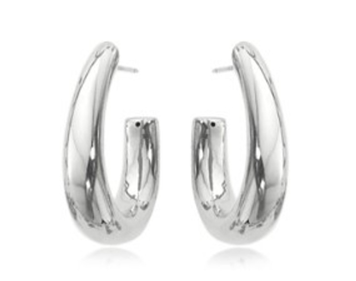 Puffed J-Shape Hoops- Sterling