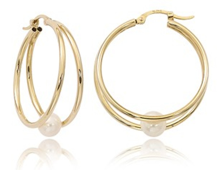 Double Hoop Pearl Accented Earrings