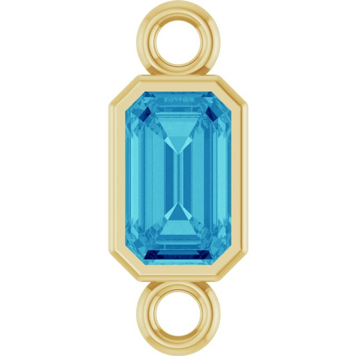 Emerald Shape Connector Charm for Permanent Jewelry- Natural Blue Zircon