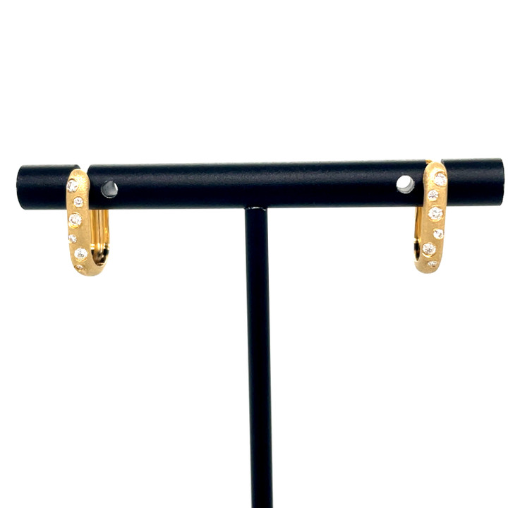 Mini Scattered Diamond Rectangular Hoops, Satin Finish