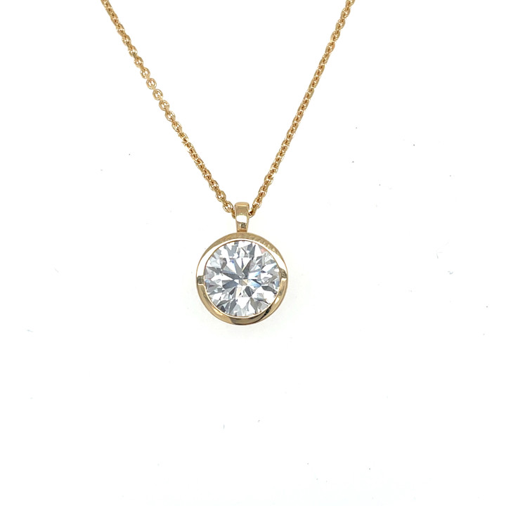 lab grown diamond pendant, lab grown diamond necklace, lab grown diamond jewelry, bezel set diamond necklace