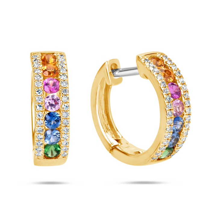 Rainbow Sapphire + Diamond Hoops