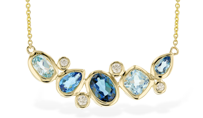 Bezel Set Multi Blue Topaz Cluster Necklace