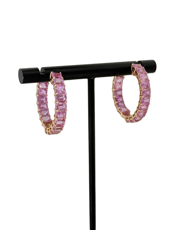 Emerald Cut Pink Sapphire Hoops