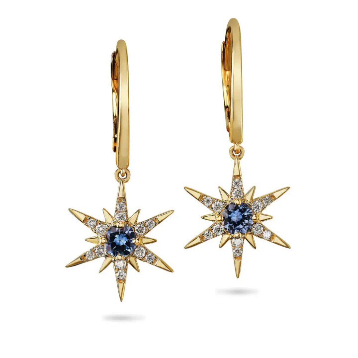 14K Yellow Gold Montana Sapphire & Diamond Star Earrings