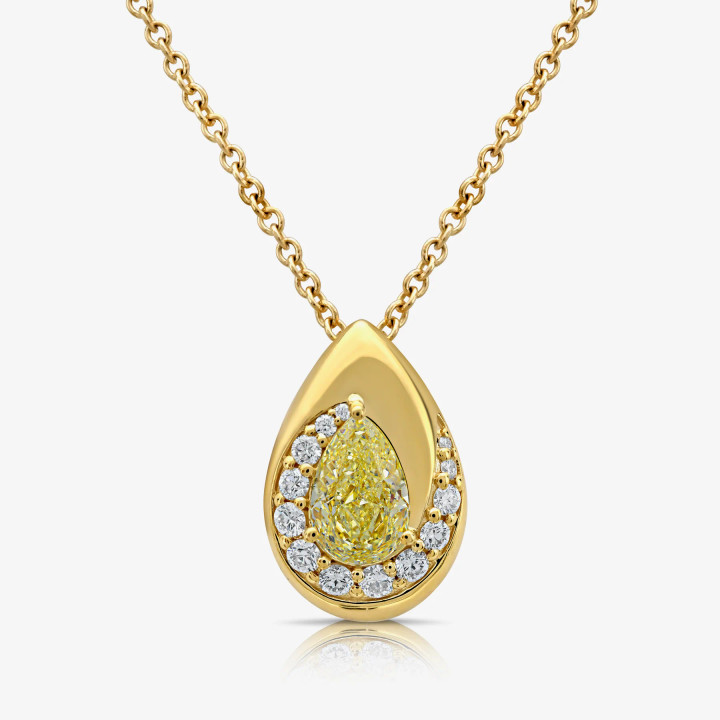 Spiral Pavé Yellow Pear Diamond Pendant
