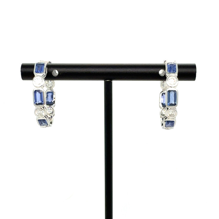 sapphire earrings, sapphire hoops, sapphire jewelry, sapphire and diamond earrings, sapphire and diamond hoops, sapphire and diamond jewelry, unique sapphire jewelry, unique sapphire earrings