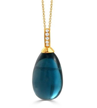 London Blue Topaz Briolette and Diamond Pendant
