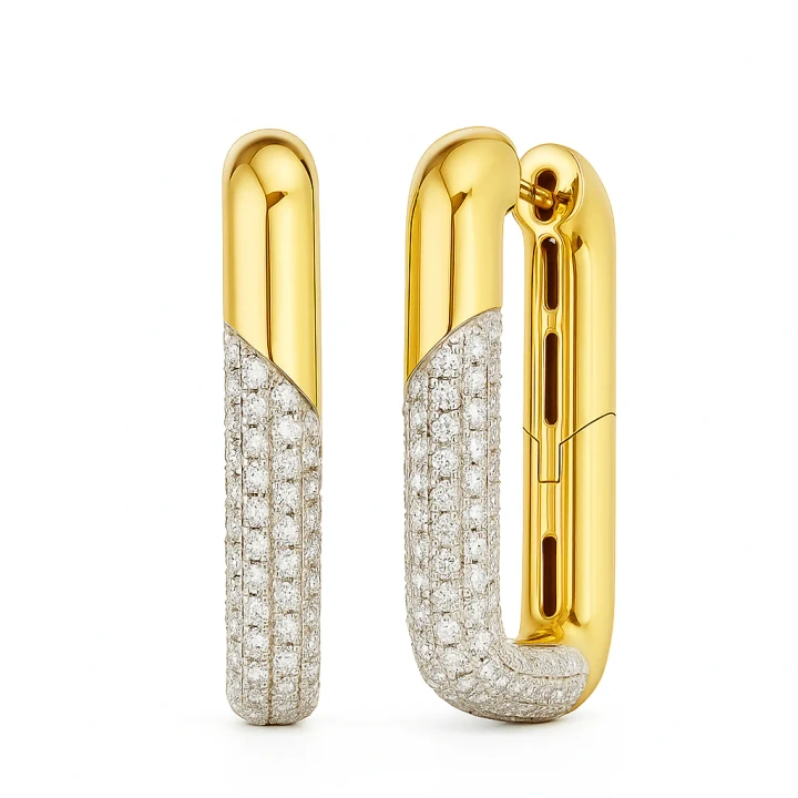 Rectangular Pave Diamond Hoops- 18kt