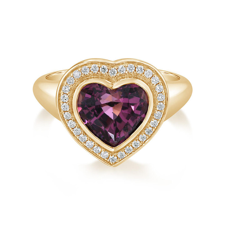 HEART RING, HEART JEWELRY, GARNET RING, UNIQUE GARNET RING