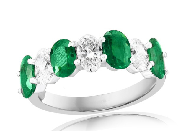 emerald and diamond ring, emerald and diamond band, emerald and diamond jewelry
