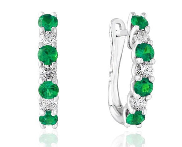 emerald and diamond earrings, emerald and diamond hoops, emerald and diamond jewelry