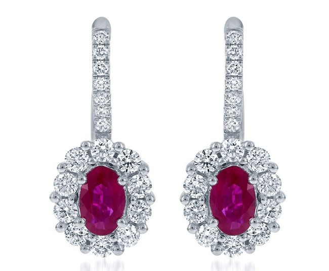 Ruby and Diamond Halo Drop Earrings