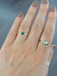 emerald and diamond ring, emerald and diamond jewelry, emerald and diamond three stone, three stone ring, bezel set three stone ring