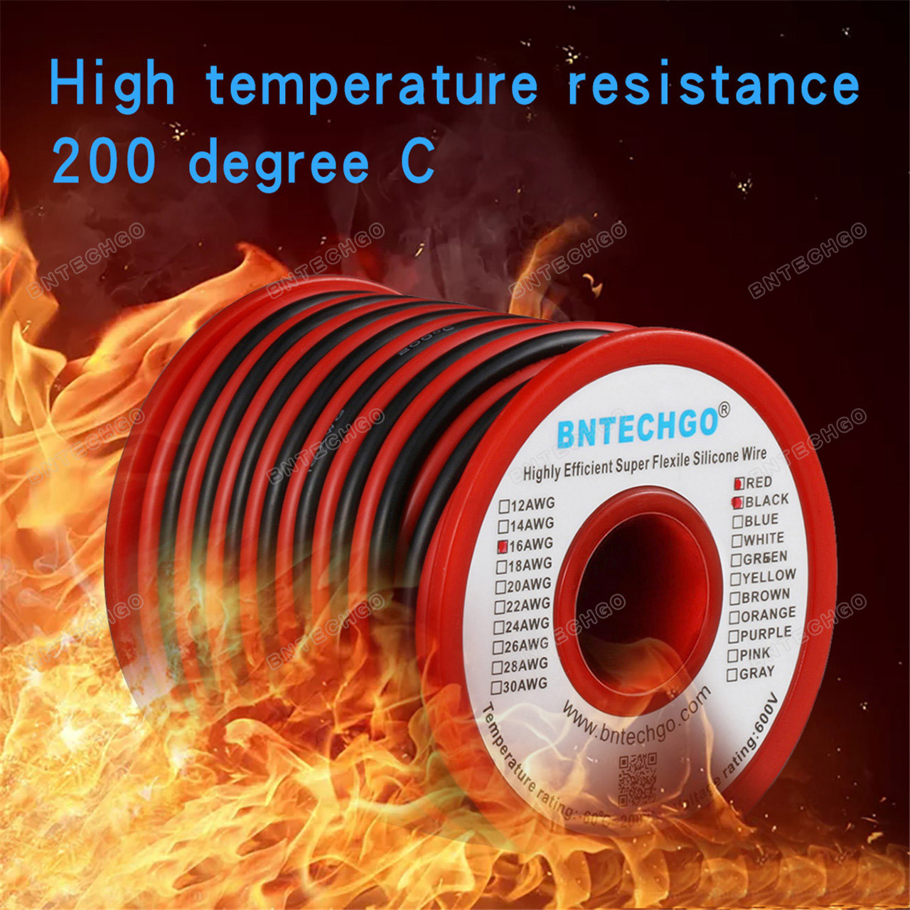 BNTECHGO 28 Gauge Silicone Wire Spool 50 feet(25 ft Black and 25 ft Red)  Ultra Flexible High Temp 200 deg C 600V 28 AWG Stranded Tinned Copper Wire