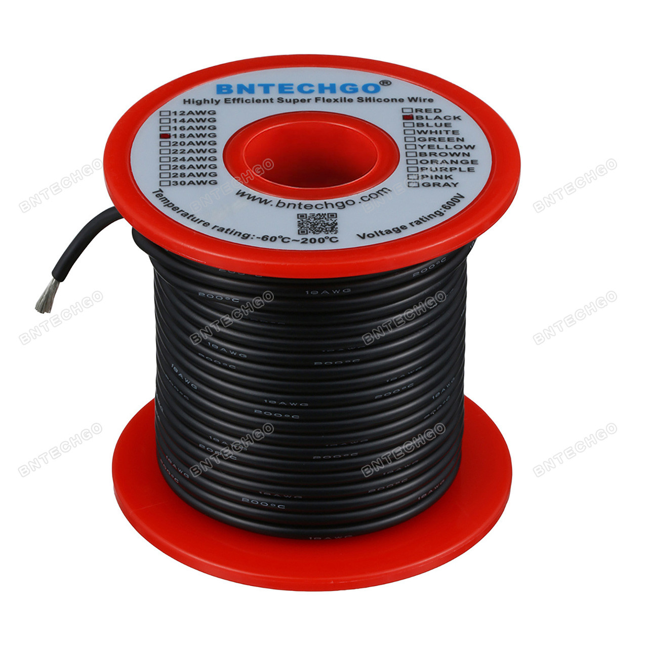 BNTECHGO 18 Gauge Silicone Wire Spool Black 100 feet Ultra Flexible High  Temp 200 deg C 600V 18AWG Silicone Rubber Wire 150 Strands of Tinned Copper