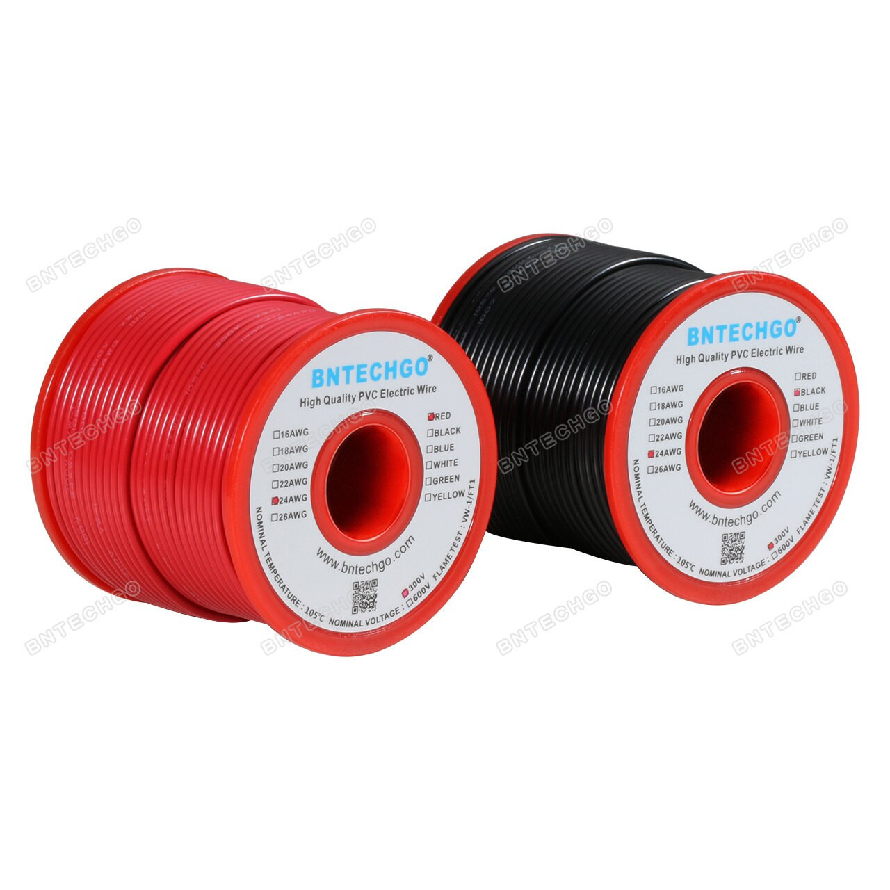 BNTECHGO 24 AWG 1007 Electric Wire 24 Gauge PVC 1007 Wire Solid Wire Hook  Up Wire 300V Solid Tinned Copper Wire Red and Black Each Color 100 ft Per