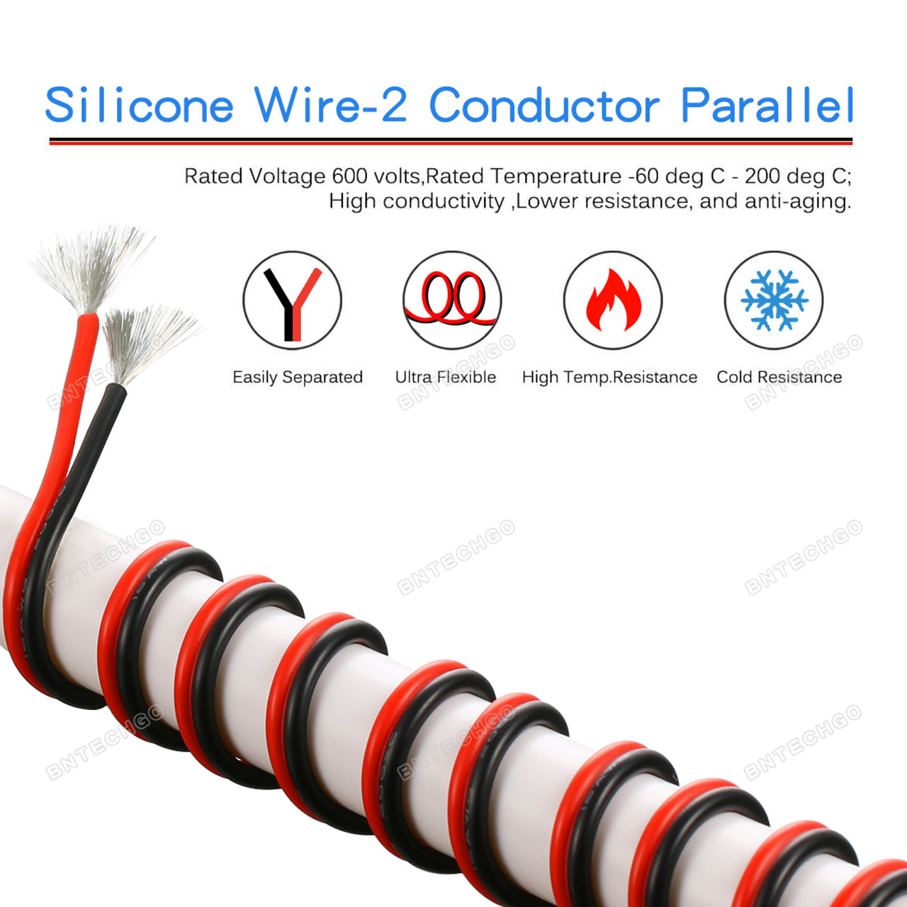 Parallel Color Wire 16 AWG Flexible Red Black 2 Conductor Parallel Silicone Wire