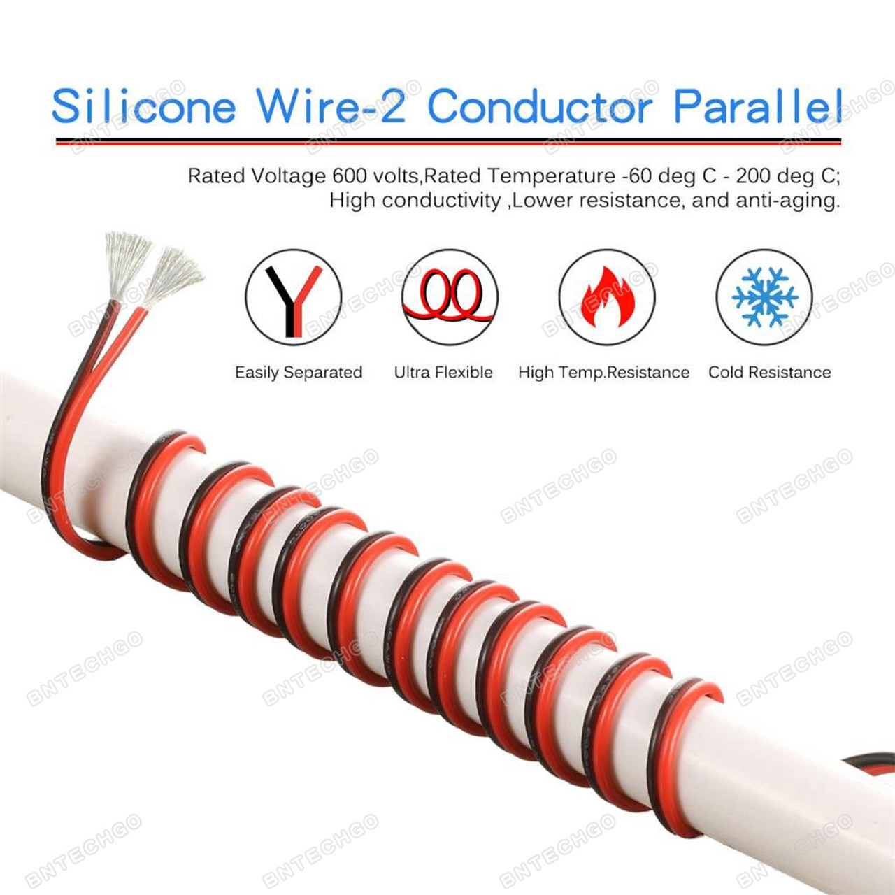 14 AWG Flexible Red Black 2 Conductor Parallel Silicone Wire