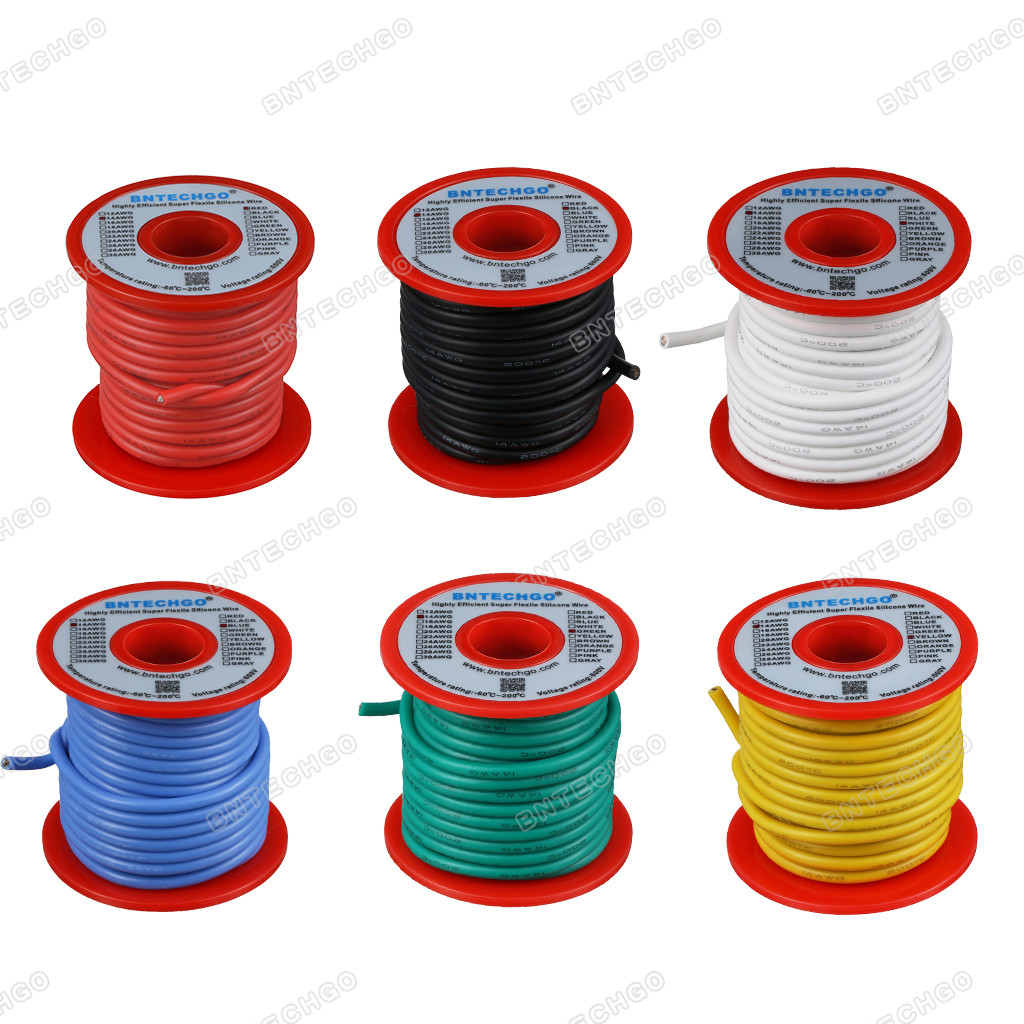 BNTECHGO 14ゲージ シリコーンワイヤー 10フィート (黒5フィートと赤5フィート) 14 AWG シリコーンワイヤー 柔らか しなやか シリコーンワイヤー qqffhab 14 gauge silicone wire kit ultra flexible 10 color stranded wire