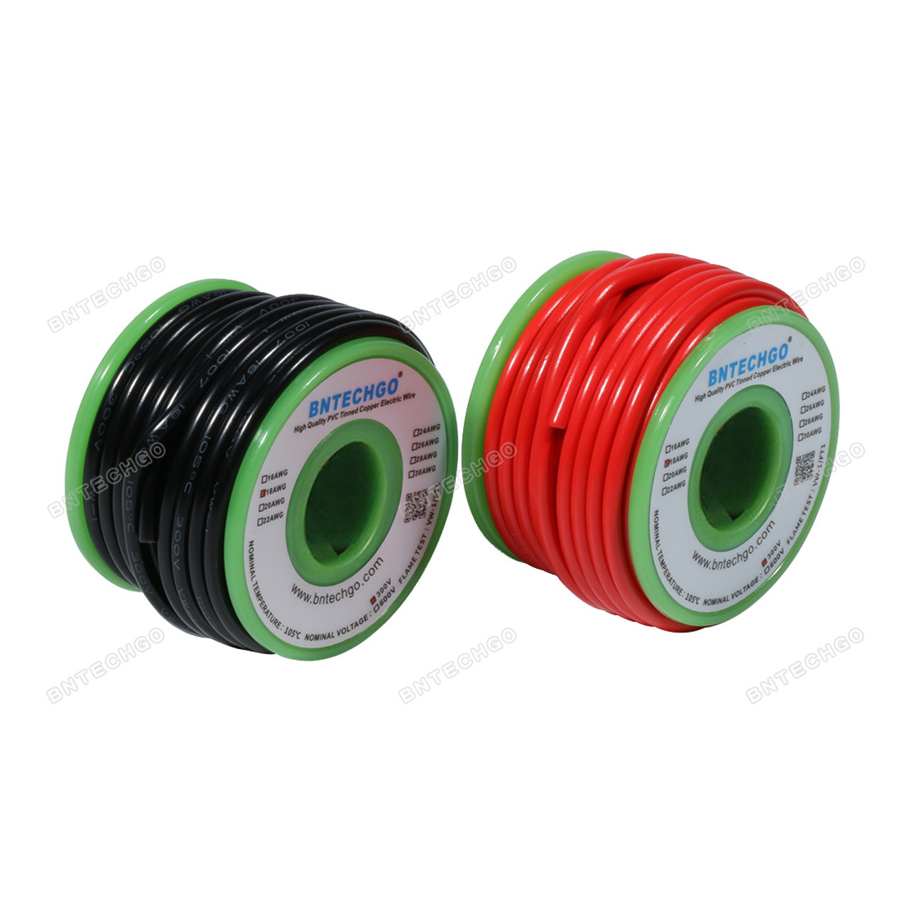 BNTECHGO 18 Gauge PVC 1007 Solid Electric Wire Red and Black Each 20 ft 18  AWG 1007 Hook Up Tinned Copper Wire