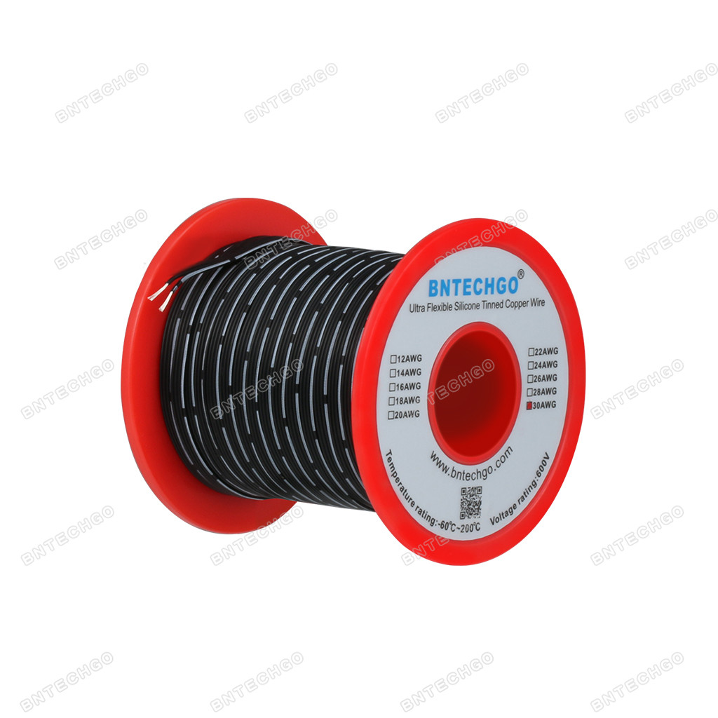 High quality ultra flexible soft 30 gauge black silicone ribbon copper wire