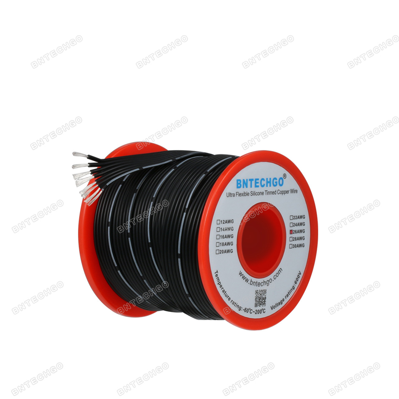 BNTECHGO 28 Gauge Silicone Wire Spool 50 feet(25 ft Black and 25 ft Red)  Ultra Flexible High Temp 200 deg C 600V 28 AWG Stranded Tinned Copper Wire