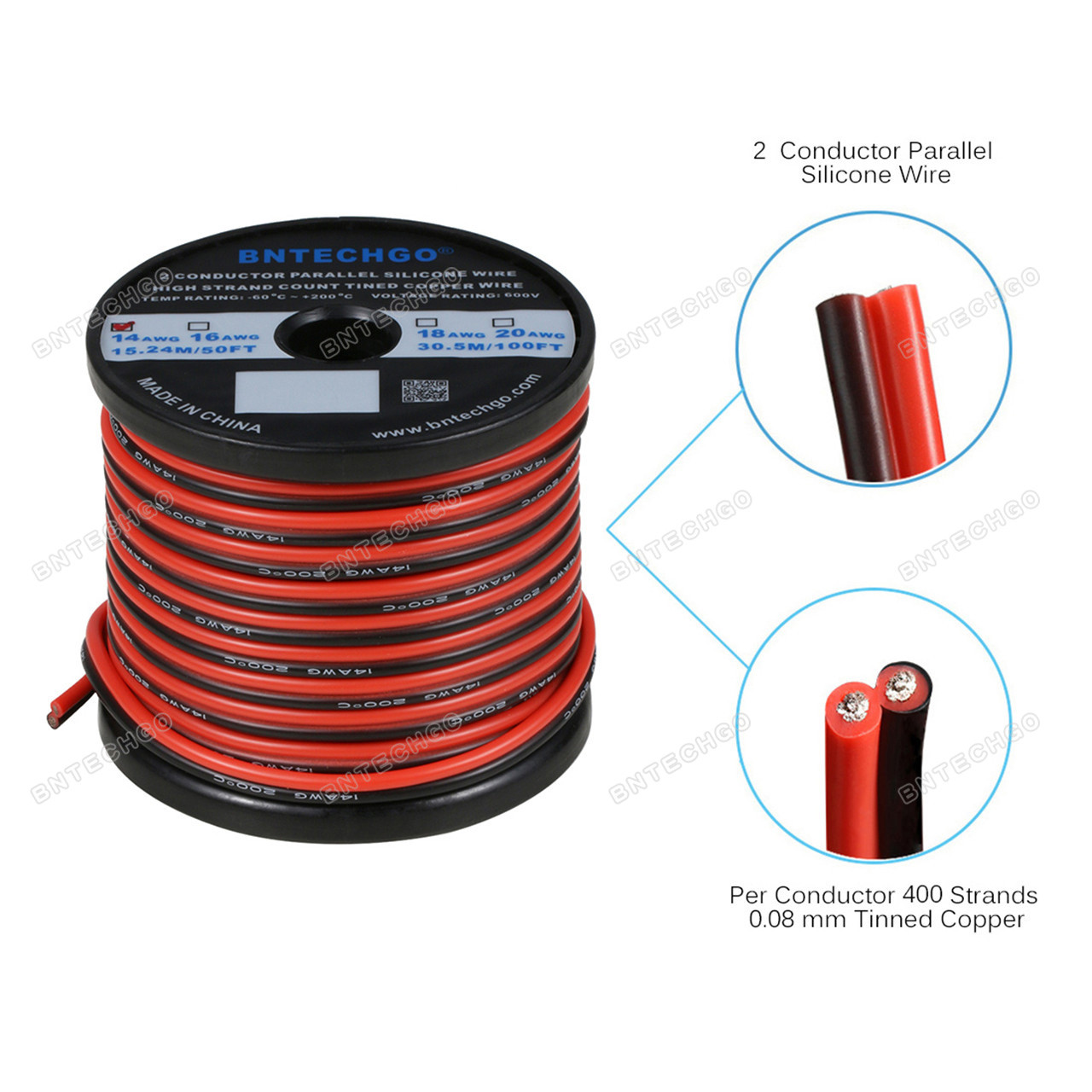 Fil De Silicone 20 AWG Orange - 250 Pieds (76 M), 100 Brins Cuivre étamé, Résiste -60°C à 200°C, Diamètre 1,8 Mm