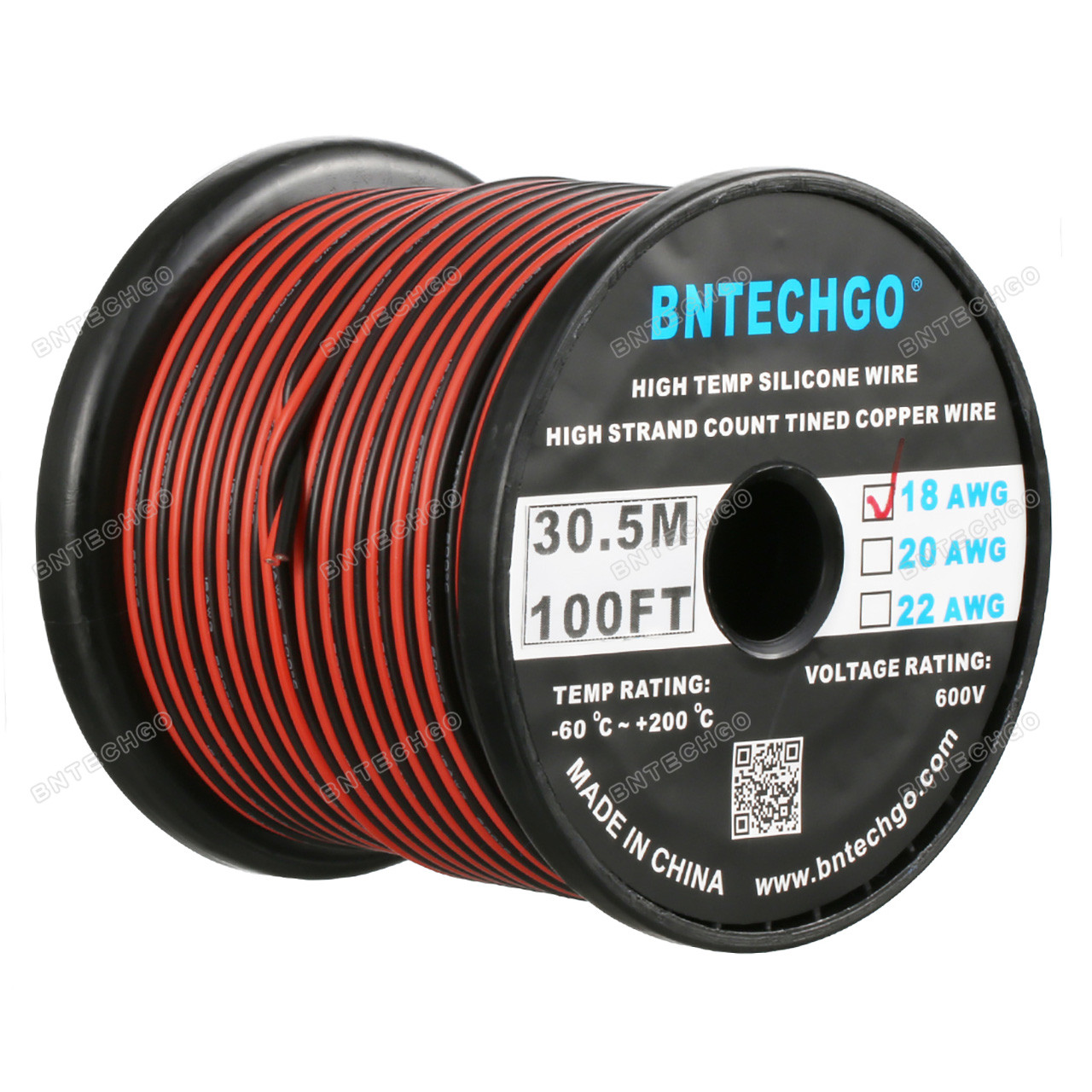 BNTECHGO 18 Gauge Flexible 2 Conductor Parallel Silicone Wire Spool Red  Black High Resistant 200 deg C 600V for Single Color LED Strip Extension  Cable