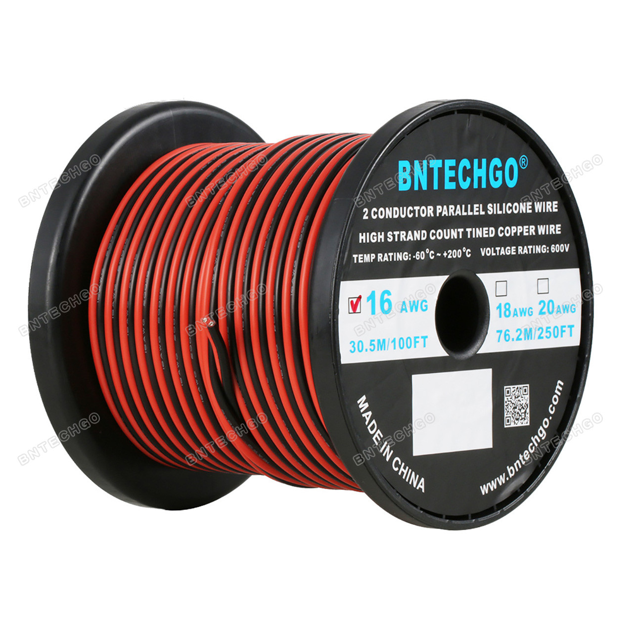 16 gauge flexible Red Black 2 conductor parallel silicone wire