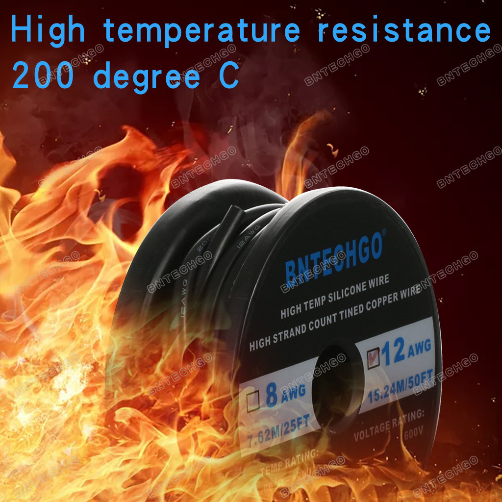 BNTECHGO Silikonkabel 12 AWG, 50 Fuß (25 Ft Rot, 25 Ft Schwarz) – Hochflexibel, Hitzebeständig Bis 200°C