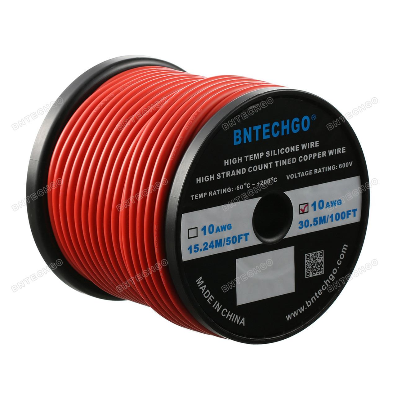 BNTECHGO 10 Gauge Silicone Wire Spool Red 100 feet Ultra Flexible High Temp  200 deg C 600V 10AWG Silicone Rubber Wire 1050 Strands of Tinned Copper